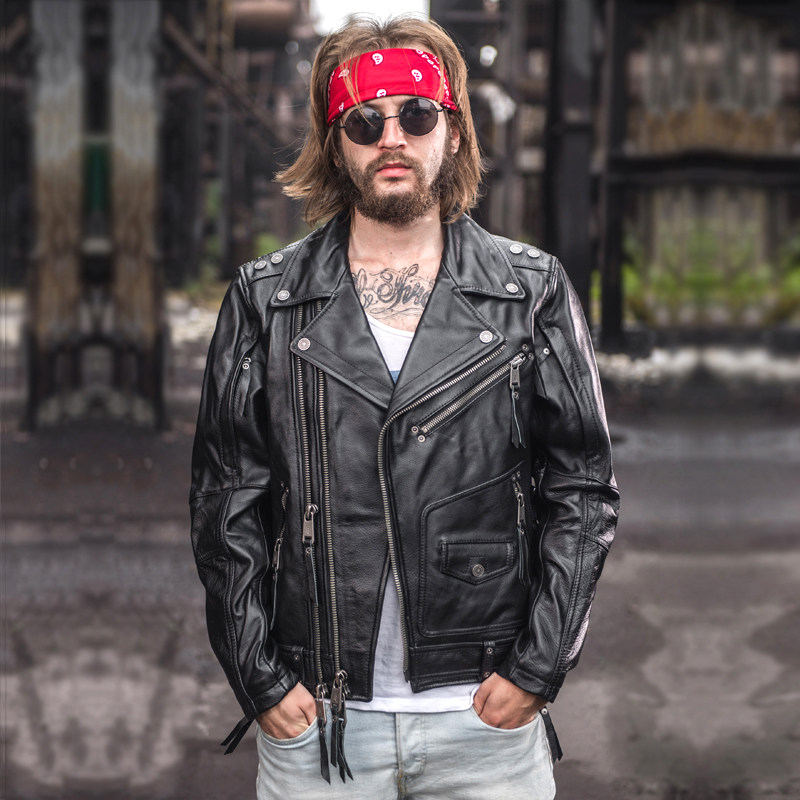 Real leather leather clothing male capsized cableway Harley riding locomotive clothes head layer soft cow leather leather jacket youth jacket tide