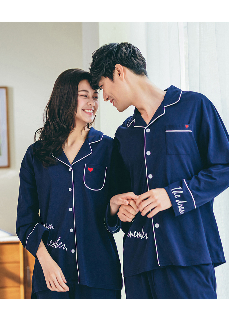 Một Zhi đồng hành couple đồ ngủ cotton dài tay áo mùa xuân và mùa thu cardigan giản dị nam giới và phụ nữ Hàn Quốc phiên bản của bông nhà dịch vụ phù hợp với đồ bộ cao cấp
