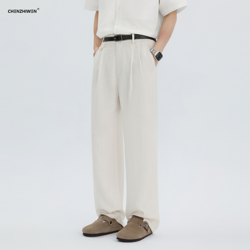 Chen Zhiwen Linen Thin Breathable Cool Summer New Style Old Money Style Commuting Loose Straight Casual Long Pants for Men