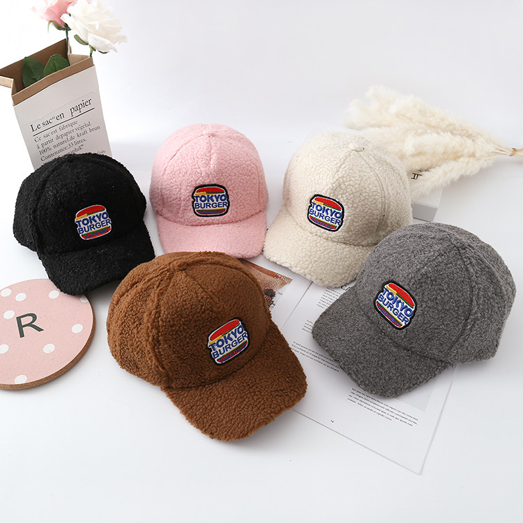 Autumn and winter children's hat lambskin wild burger pattern cap Men's and women's baby baseball cap Warm tide cap New