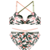 2021 Korea Summer Lingerie Bra Set Front Buckle Beauty Back Sexy Print Cotton Comfortable Soft Steel Ring Bra