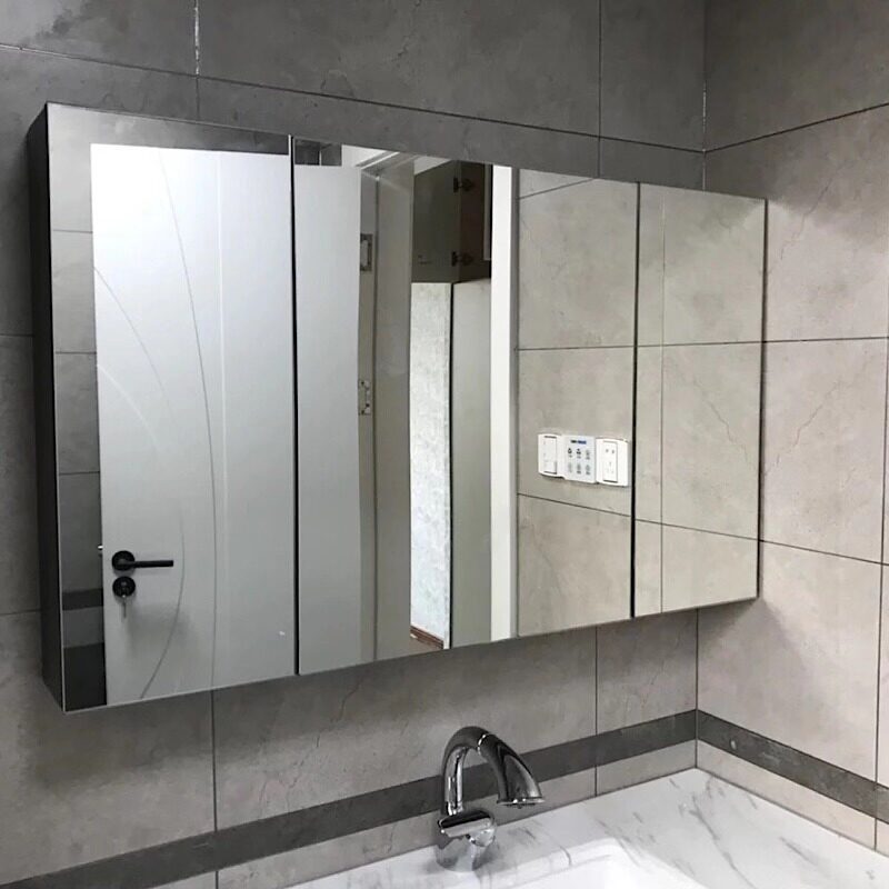 Powder room Stainless steel bathroom mirror cabinet Wall-mounted toilet mirror box Toilet mirror with shelf Dressing storage