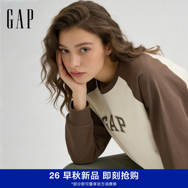 [Cheng Yi Endorsement] Gap Men's and Women's Clothing 2026 Autumn Printed Logo Contrast Color Raglan Loose Sleeve T-Shirt 725630
