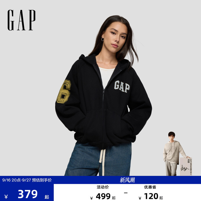 [Same Style as Cheng Yi] Gap Men's and Women's Clothing 2026 Autumn Trendy Printed Thin Fleece Hoodie Sweatshirt 788127