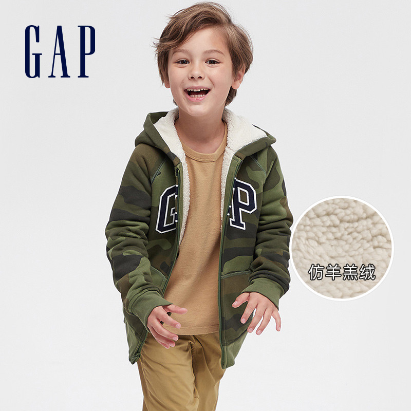 Gap men's and women's children's LOGO imitation lambskin hooded sweater new children's clothing top cardigan western style jacket