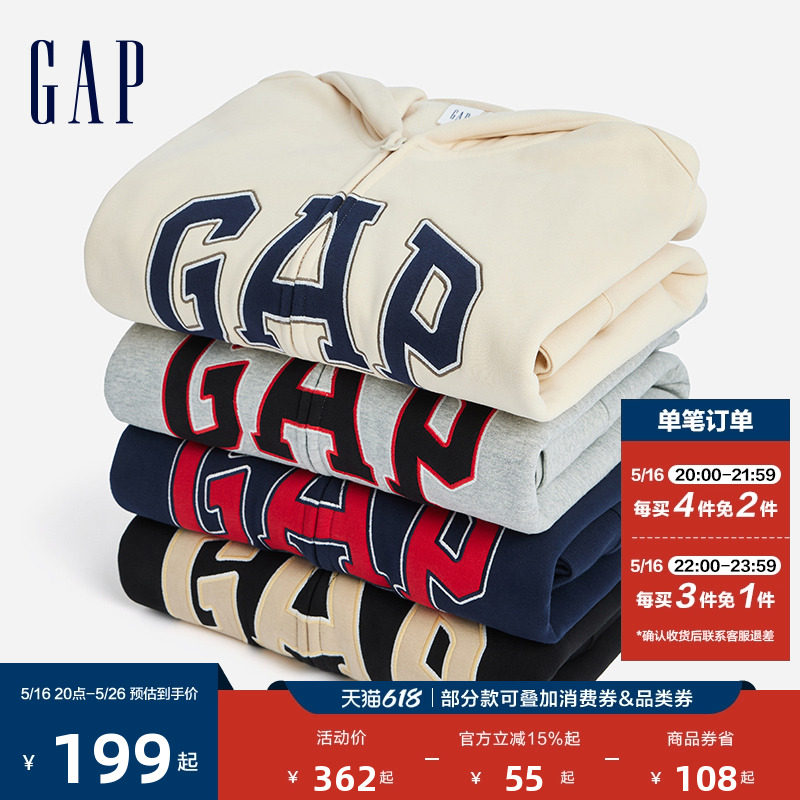 Мужская и женская одежда Gap, новинка осени 2025, контрастный вышитый логотип, флисовый повседневный свитер с капюшоном на молнии 786803 Изображение 1