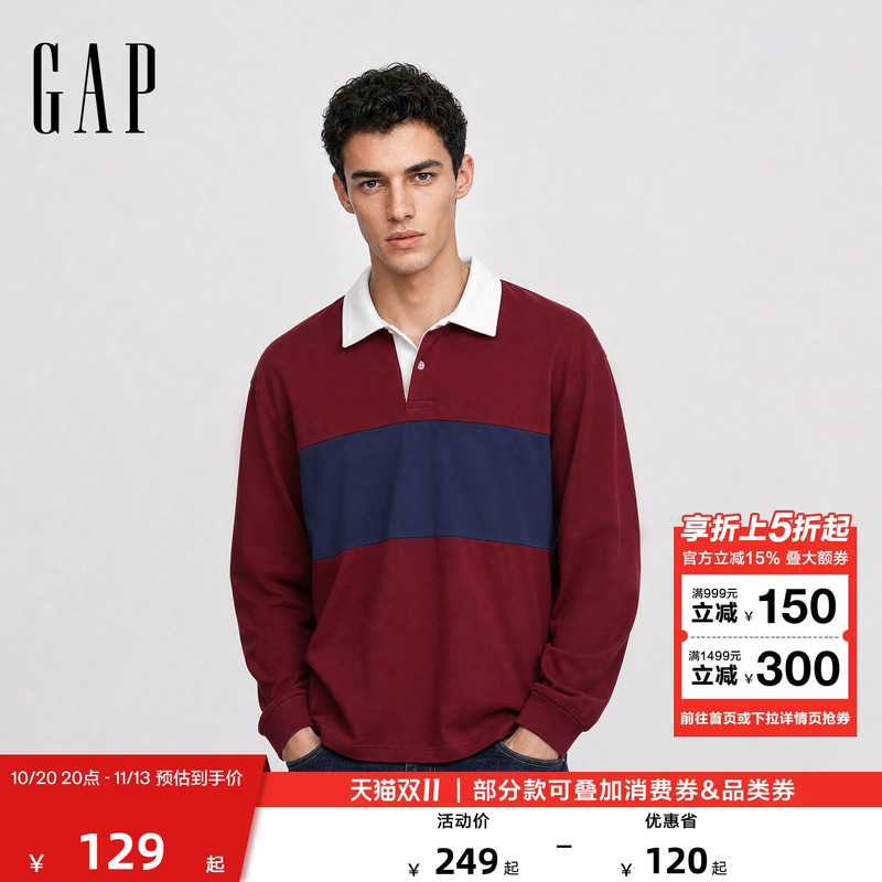 【Cheng Yi Endorsement】Gap Men's 2026 Autumn New American Style Long Sleeve Polo Shirt Us Version 000909476