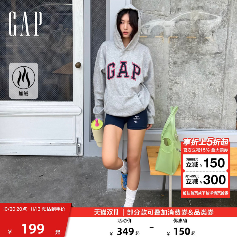 [Cheng Yi Endorsement] Gap Men's and Women's Clothing 2026 Autumn New Style Fleece-Lined Loose Hooded Pullover Sweatshirt 1Ss623704