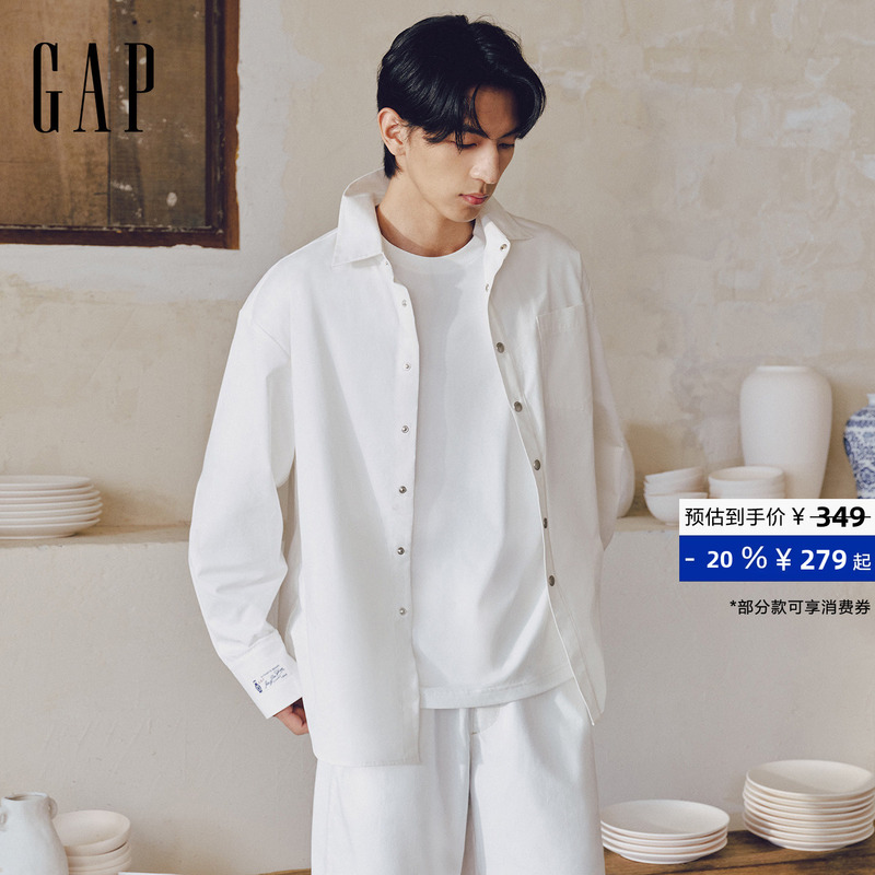 [Gapx Blue and White Porcelain Capsule Series] Men's and Women's 2026 Early Autumn Embroidered Loose Shirt 1St622801
