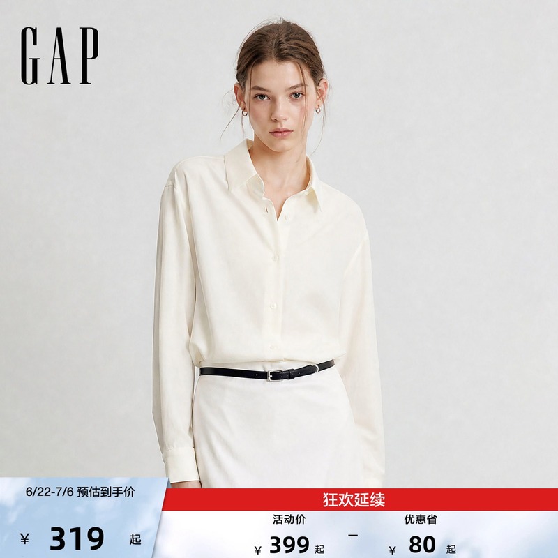 Gap Women's 2026 Summer New Style Floral Logo Embroidered Loose Lapel Long-Sleeved Shirt Top 892795