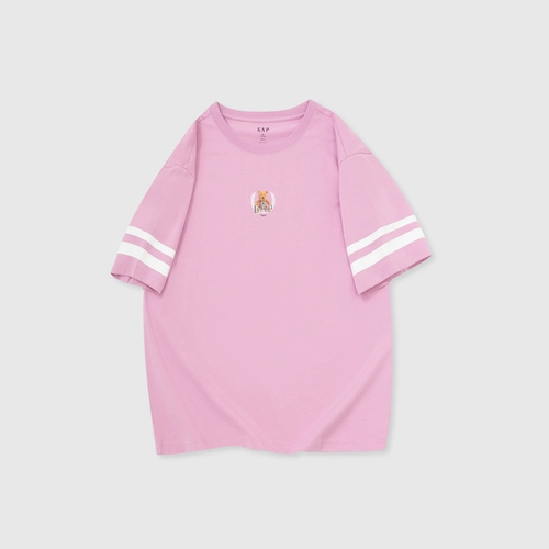 Gap Осенняя хлопковая футболка с коротким рукавом, с медвежатами, в американском стиле