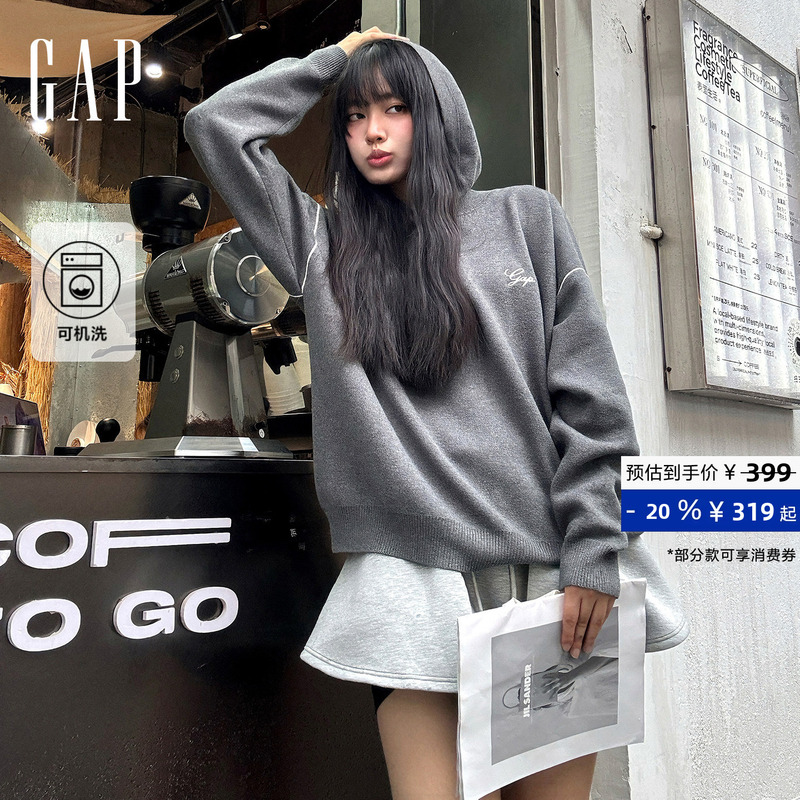 [Cheng Yi Endorsement] Gap Women's Autumn New Logo Loose Hooded Knit Sweater Top 793653
