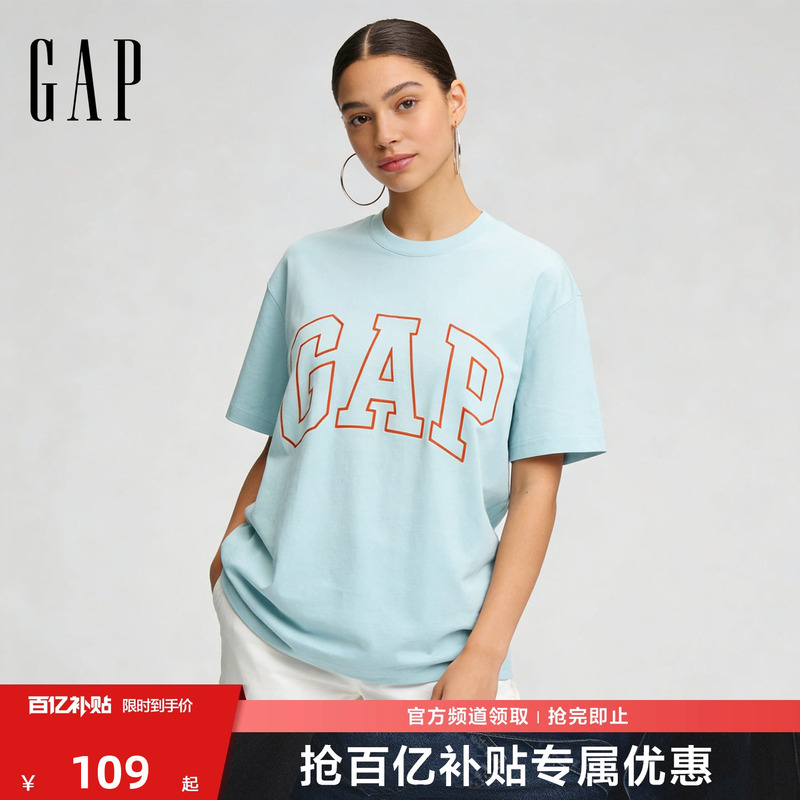 [Cheng Yi Endorsement] Gap Men's and Women's Clothing 2026 Spring Collection Pure Cotton Printed Loose Short-Sleeve T-Shirt American Style 725617