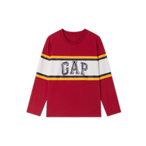 Gap boys and girls 2024 early autumn new pure cotton letter print long-sleeved T-shirt contrast striped top 634883