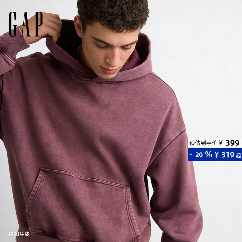 [Cheng Yi Endorsement] Gap Men's and Women's Clothing Autumn New Heavyweight Brushed Fleece Washed Hooded Sweatshirt 821270