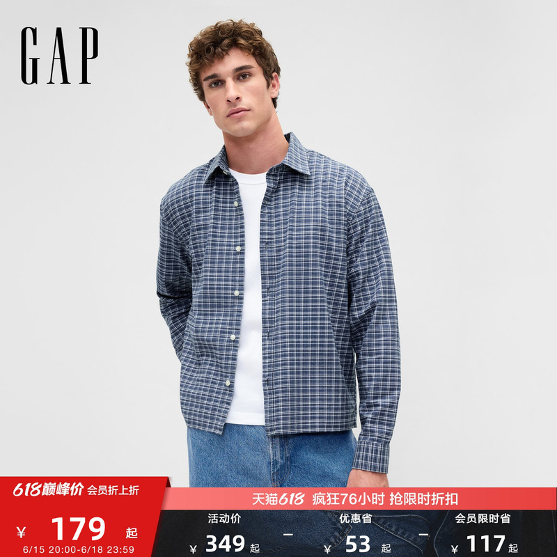 [Cheng Yi Endorsement] Gap Men's 2026 Summer New Oxford Textile Long-Sleeve Turn-Down Collar Shirt Us Version 873123