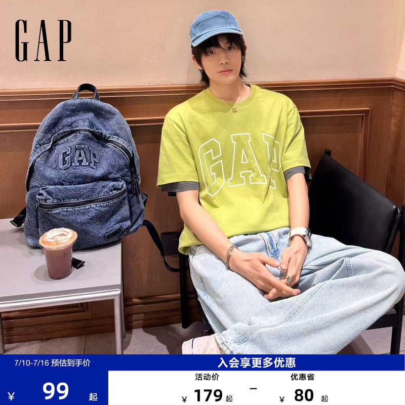 [Cheng Yi Endorsement] Gap Men's and Women's Spring Classic Printed Loose Short-Sleeved T-Shirt American Style 725617