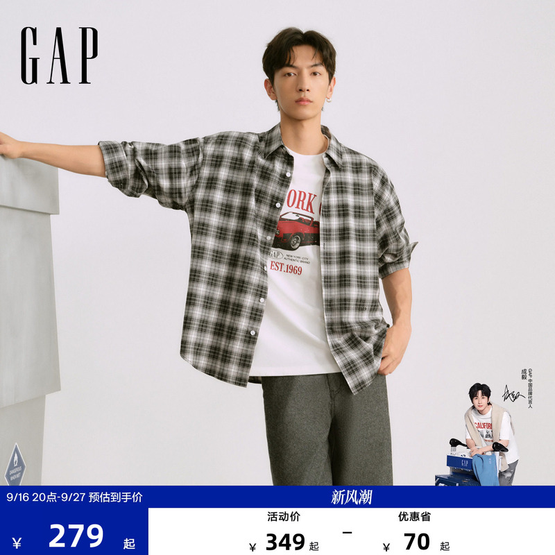 Gap Men's Clothing 2026 Autum New Pure Cotton Retro Plaid Loose Long-Sleeved Shirt Casual Top 1St623009 Gap Men's Clothing 2026 Autum New Pure Cotton Retro Plaid Loose Long-Sleeved Shirt Casual Top 1St623009