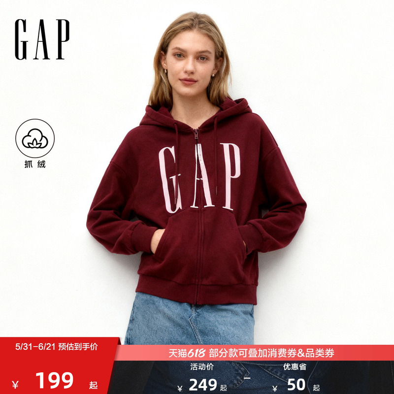 [Cheng Yi Endorsement] Gap Women's Spring New Logo Fleece Hooded Sweatshirt Top 843658