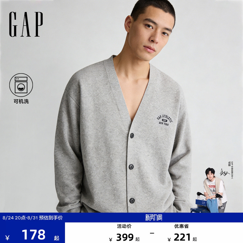 [Cheng Yi Endorsement] Gap Men's and Women's Clothing 2026 Autumn New Embroidered V-Neck Knitted Cardigan Top 854153