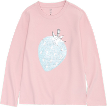 Gap girls spring 2024 new pure cotton double-sided sequin printed T-shirt childrens style long-sleeved top 890398