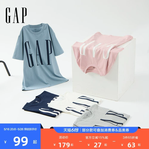 Gap Весенняя хлопковая футболка с коротким рукавом подходит для мужчин и женщин, с печатью вашего логотипа, оверсайз