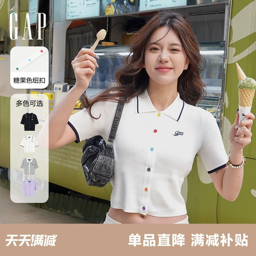 Gap Осенний трикотажный свитер для отдыха, футболка, в западном стиле, короткий рукав