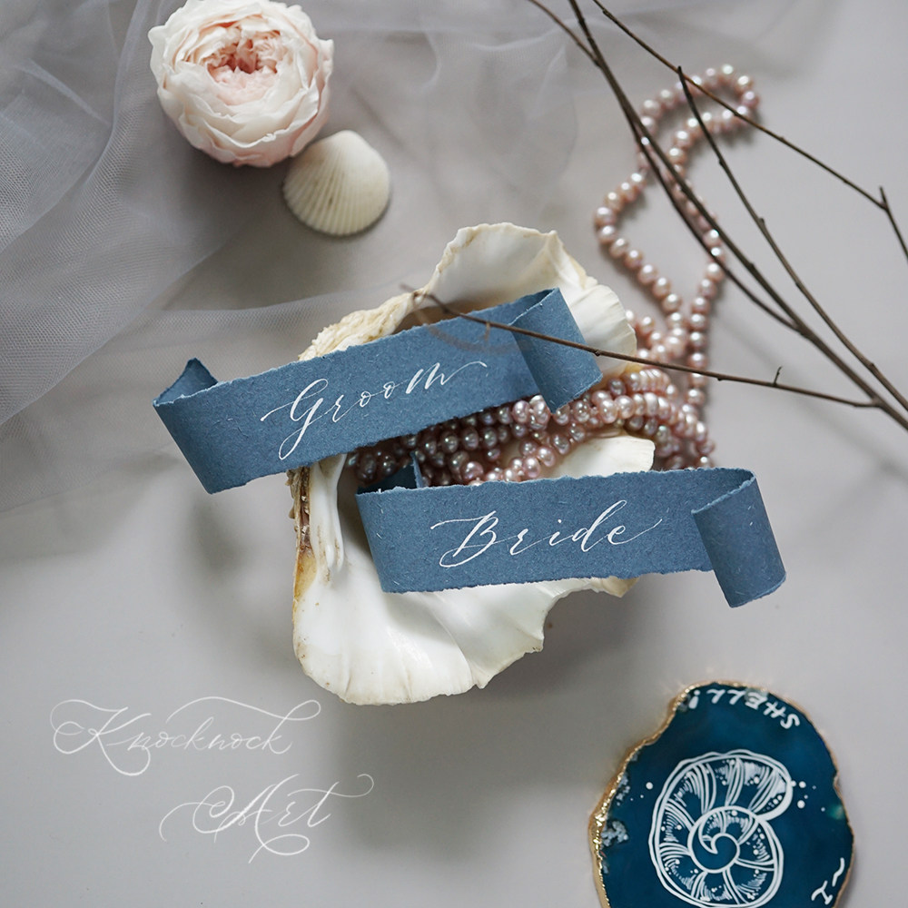 KKlife handwritten custom wedding curly edge seat card name card shooting props gift card gray blue ins