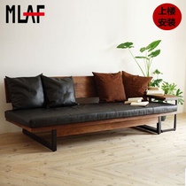 Nordic solid wood sofa Industrial style Wrought iron sofa chair loft living room backrest Soft leather cushion Leisure bench