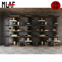 Industrial wind bookshelf multi-layer shelf loft display stand solid wood laminate frame office furniture storage screen partition