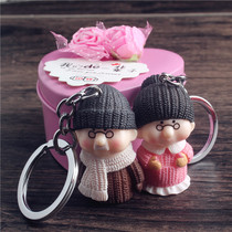 Cute couple keychain Romantic Cartoon 3D Stereo doll Car Key pendant Creative Valentines Day gift