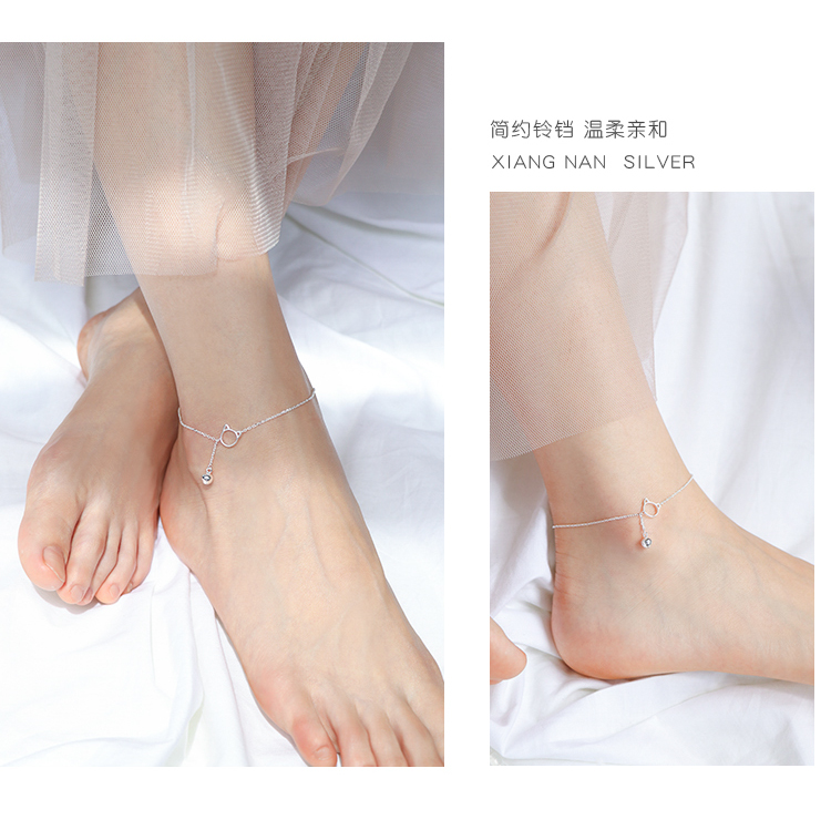 [South Lane] 925 sterling silver câu chuyện cổ tích dễ thương mèo chuông tua vòng chân đồ trang sức tươi bạn gái món quà cô gái lắc chân nữ inox