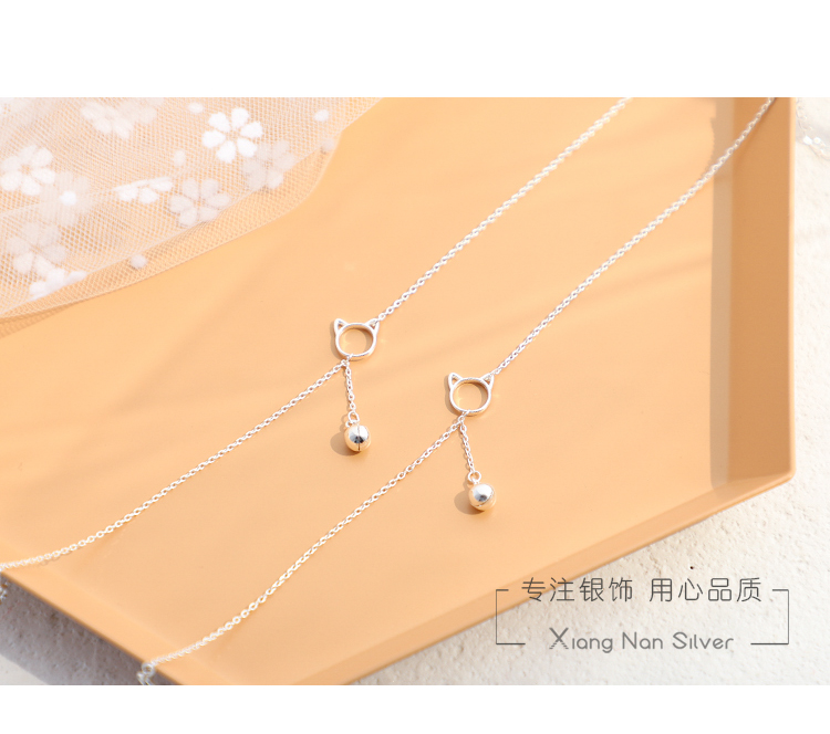 [South Lane] 925 sterling silver câu chuyện cổ tích dễ thương mèo chuông tua vòng chân đồ trang sức tươi bạn gái món quà cô gái lắc chân nữ inox