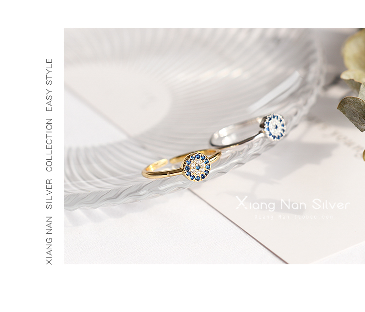 [South Lane] 925 sterling bạc mắt quỷ retro nhẫn tinh tế khí nhỏ Thổ Nhĩ Kỳ trang sức mở vòng nhẫn nam kim cương