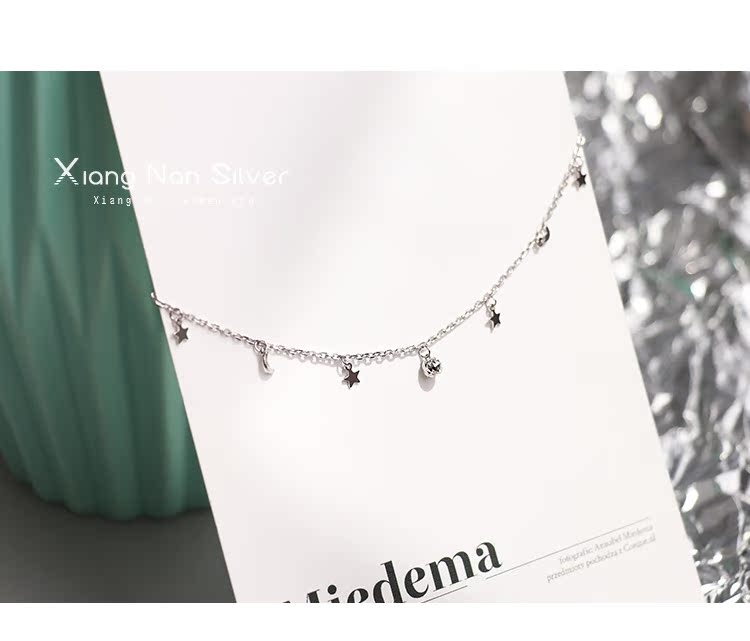 [South Lane] Vòng chân năm góc bằng bạc 925 sterling Nhật Bản và Hàn Quốc cô gái nhỏ hình lưỡi liềm tươi mới hình trái tim ngọt ngào vòng chân cá chép nữ
