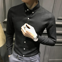 2021 new spring mens long-sleeved shirt casual business slim fit handsome shirt mens Korean version of the trend mens clothing