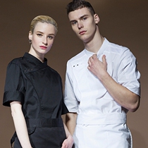 Chefs overalls seven points mid-sleeve mens and womens spring clothes Western food kitchen short-sleeved restaurant CheckedOut Domino