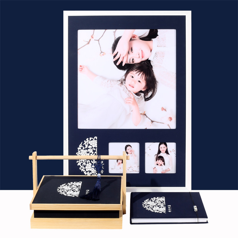 Photo studio high-end photo album three-piece custom baby newborn child wedding photo family photo frame for photo album production