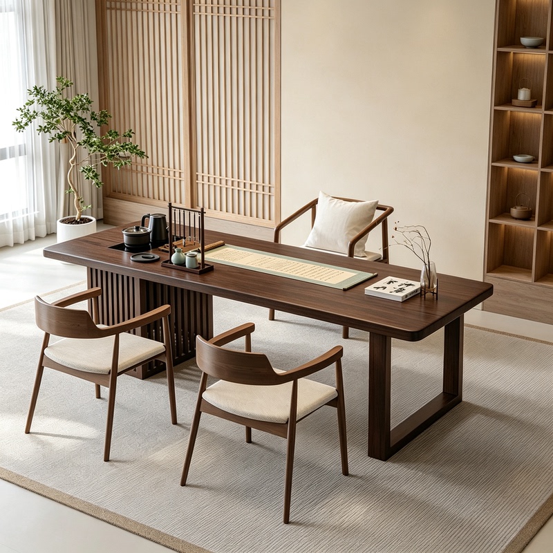 New Chinese-Style Minimalist Desk and Tea Table, Dual-Purpose, Made of Pure Solid Wood, Traditional Chinese Study Table, Calligraphy Table, Adult Home Computer Desk