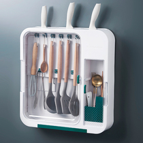 Wall-mounted magnetic knife holder Holder Holder chopstick tube cage integrated non-perforated kitchen multi-function tool storage rack