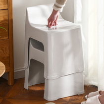 Plastic small stool Home Thickened Backrest High Stool Brief bedroom Living room Creative Stackable to change shoes Childrens bench