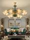 American-Style All-Copper Living Room Chandelier, European-Style Ceramic Crystal Vintage Lighting, High-End and Elegant Copper Lamp for Villa Lobby and Dining Room
