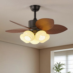 Vintage-Style Fan Lamp for Dining Room, 2026 New Model, American Retro Home Bedroom Fan Lamp, Banana Leaf Ceiling Fan Lamp
