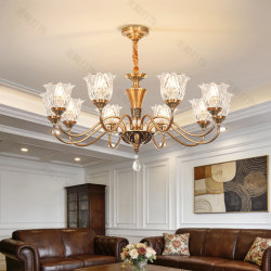 American-Style Retro All-Copper Living Room Chandelier, French Mid-Century Style, High-End Luxury and Grandiose Villa Lobby Dining Room Copper Lamp