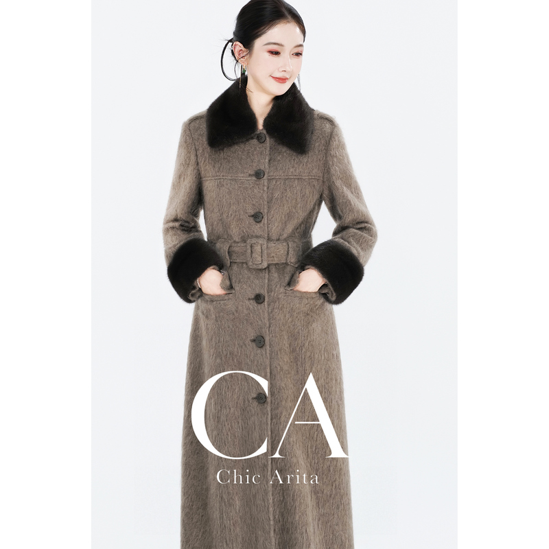 Ca Coat | Designer Series | Luxurious Yak Wool Waist-Cinched Long Woolen Coat for Women, New Autumn and Winter Collection.