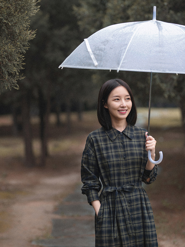 19Qdc-091【Year after Year】Past and Present Life Retro Artistic X-Shaped Slim Fit Plaid Dress with Lapel