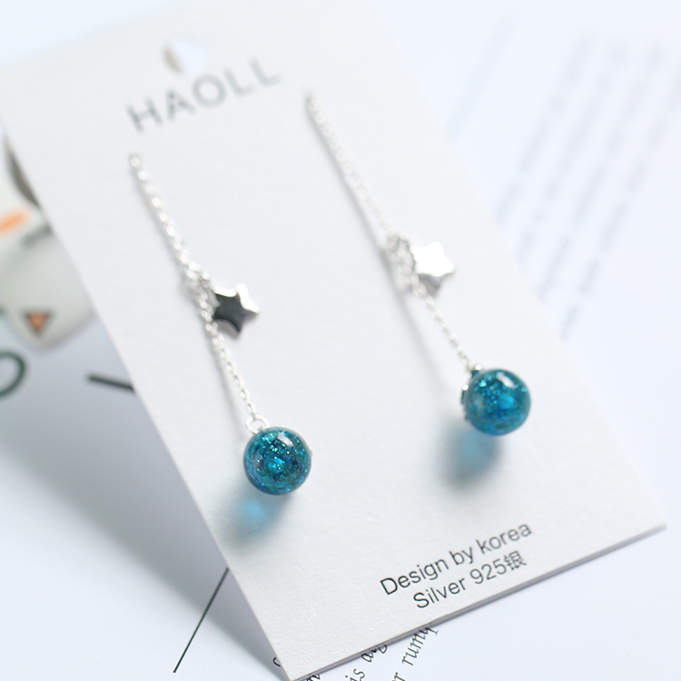 Cold wind 925 pure silver star empty earlink girl sweet round geometric star pearl ear crash students