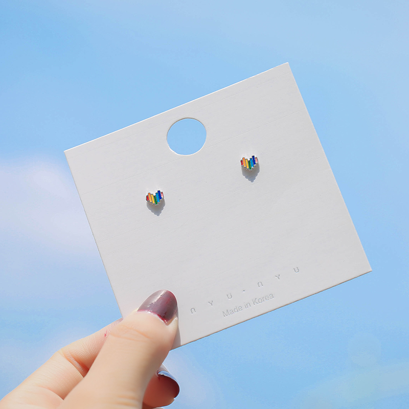 S925 sterling silver rainbow love ear needle female niche design color simple small sleep without picking earrings female