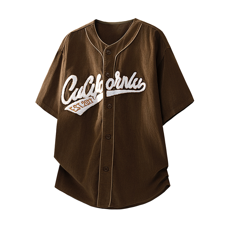 American-Style Towel Embroidery Sports Cardigan Baseball Shirt Short-Sleeve Men's Summer Trendy Retro Street Casual Five-Quarter Sleeve Shirt American-Style Towel Embroidery Sports Cardigan Baseball Shirt Short-Sleeve Men's Summer Trendy Retro Street Casual Five-Quarter Sleeve Shirt
