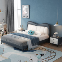 Leather bed light luxury modern simple leather bed double bed master bedroom storage solid wood bed tatami bed small apartment wedding bed